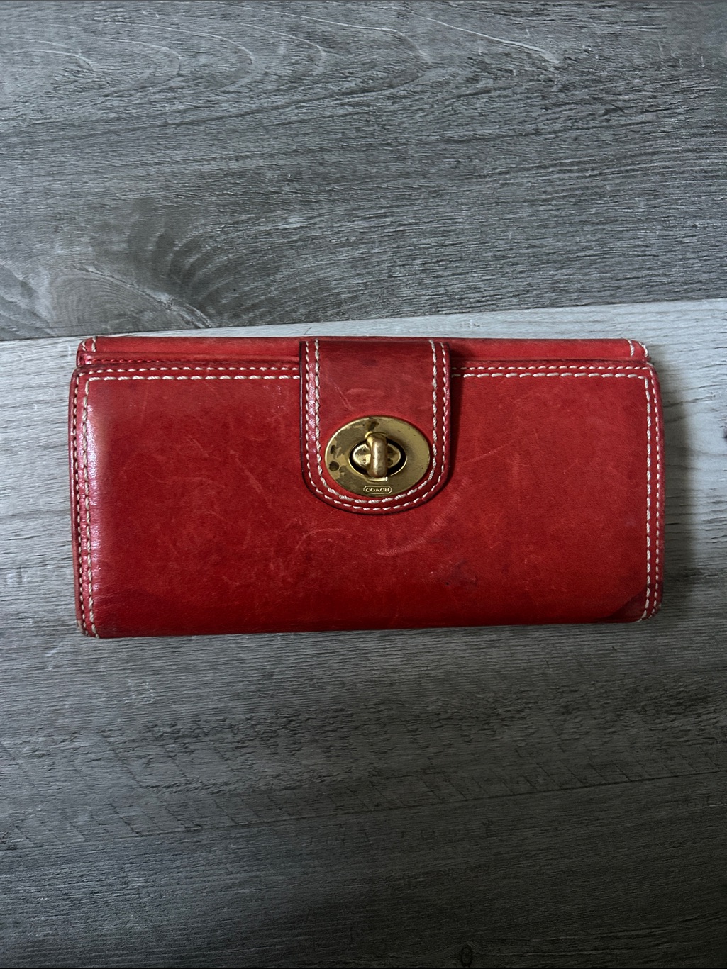 Vintage Coach Red Leather Long Bifold Wallet